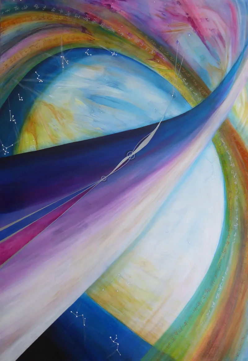 Swirl colours of purple, pink, blue and green filled with spirts of love