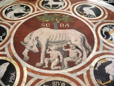 Mosaic of Siena's Foundation Myth with Romulus, Remus and She Wolf
