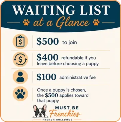 French Bulldog puppy waiting list deposit and refund policy