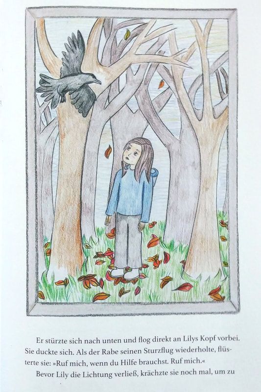 Öko Kinderbuch Lili Bowers - Buchausschnitt - Lily spricht mit dem Raben