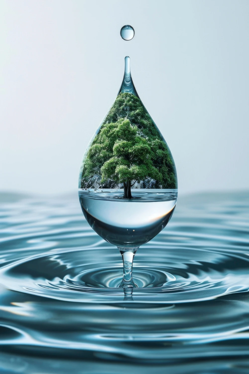 Umweltbilanz - Silikon in Kosmetik - grüner Baum im Wassertropfen 