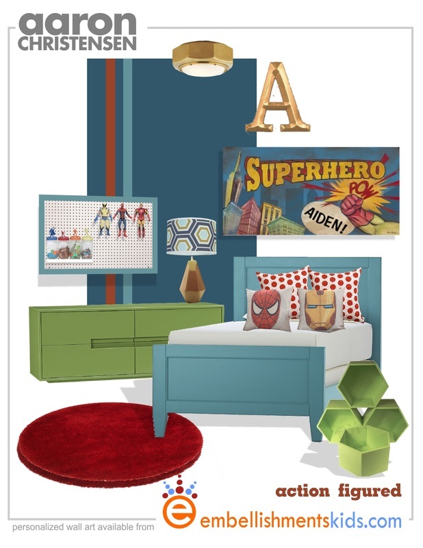 Superhero Room ideas Mood Board featuring Art  by Aaron Christensen, www.embellishmentsstudio.com