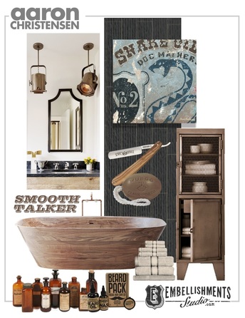 Industrial Masculine bathroom slick mood board decor