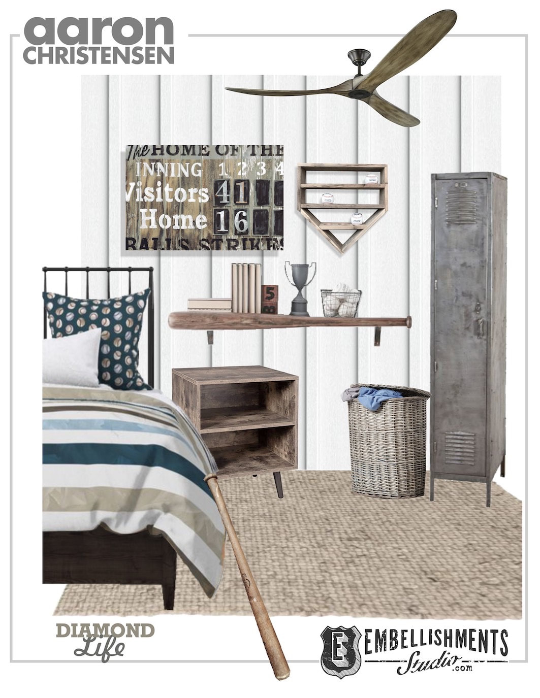 Baseball Bedroom Idea Design Board by EmbellishmentsStudio.com