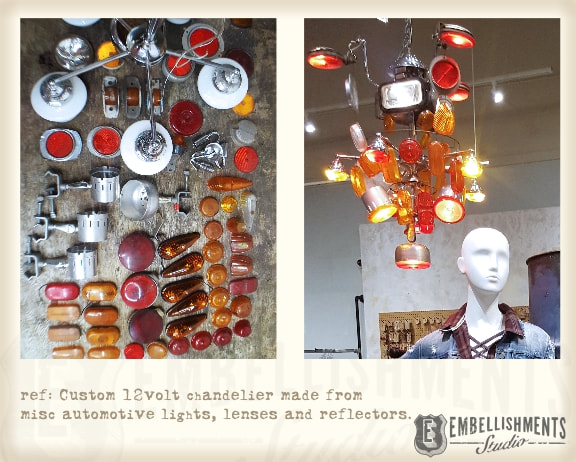 Creating a unique one of a kind chandelier out of car signals, lenses, lights and parts was both challenging and rewarding.