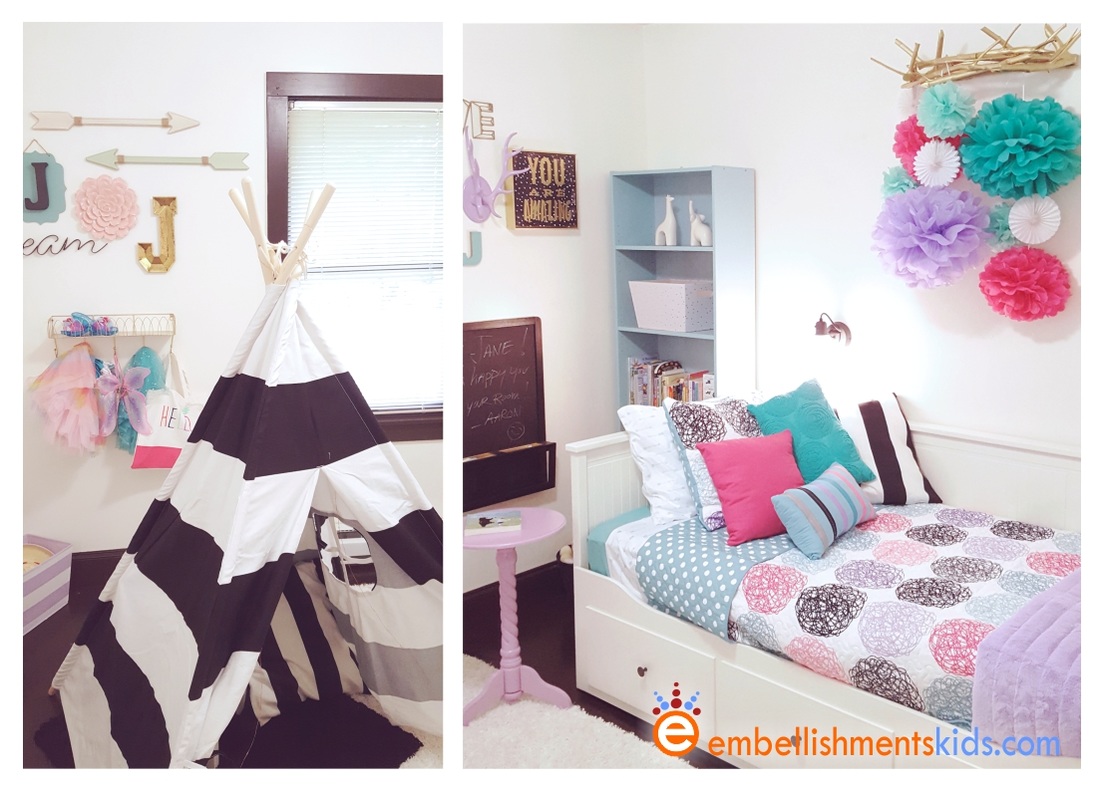 A girls bedroom striking the balance between budget friendly and fantastic.  Kids room designer Aaron Christensen's fast and furious surprise bedroom.