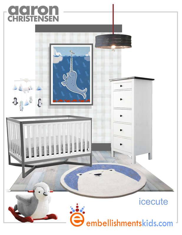 Narwhal Whale Wall Art Mood Board Nursery for Boys