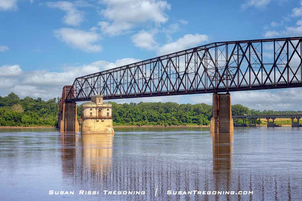 The Old Chain of Rocks Bridge with the newer Chain of Rocks Bridge visible in the background.