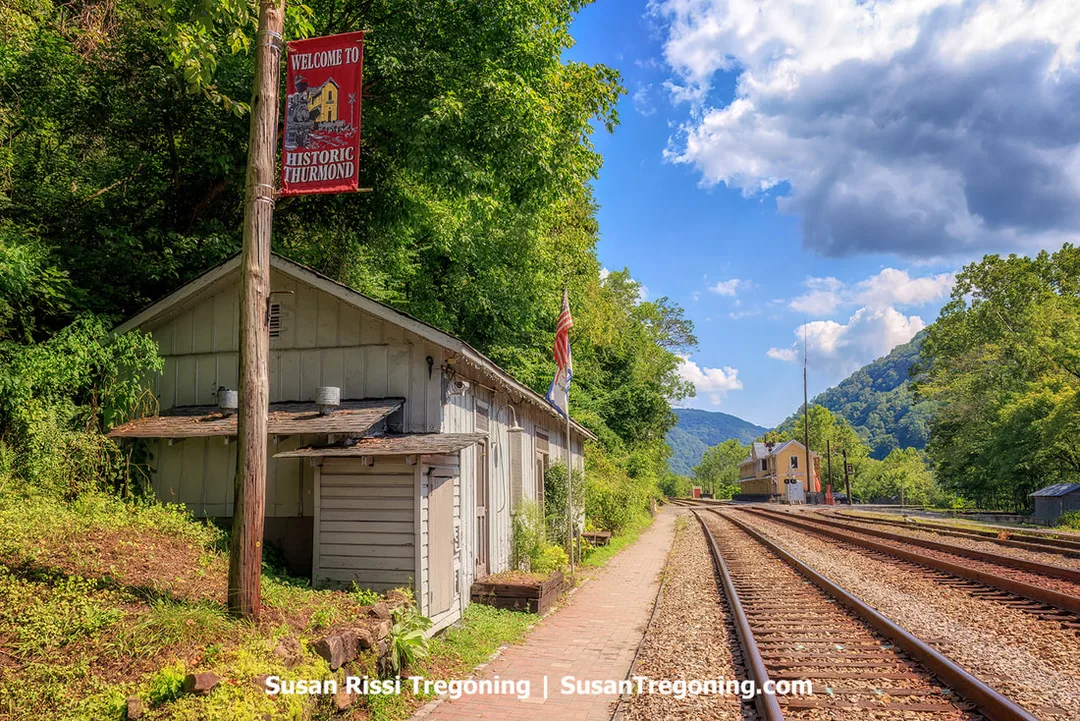 Alt text: The 1929 Commissary building in Thurmond, West Virginia, originally built for railroad workers and later used as the town’s post office and final operating business.