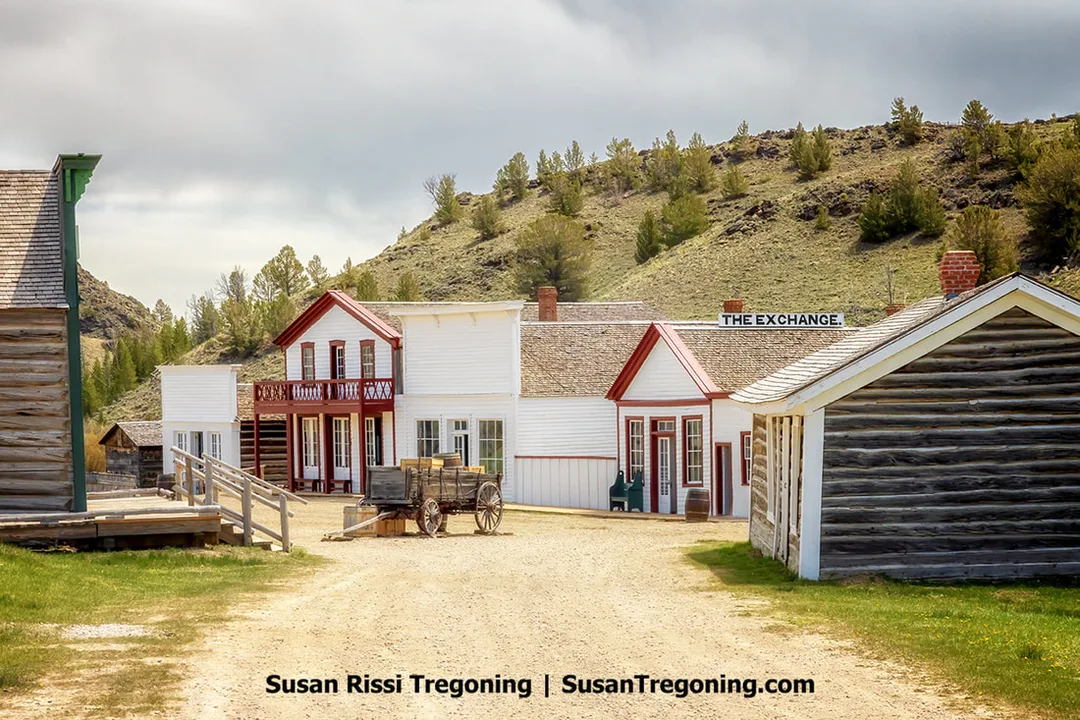 Entering South Pass City on Main Street, the wooden facades of the old Western buildings line the dusty street. 