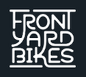 Front Yard Bikes logo--white stylized text on dark background, stacked geometric design.