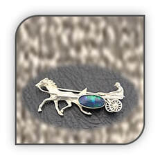 Main page item silver & oval opal triplet horse & sulky brooch $300B
