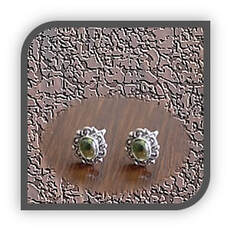 Main page item fancy silver & oval cabochon peridot studs $150C