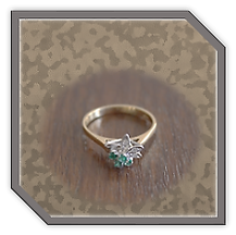 Main page item 18ct yellow gold 4 x Gilson emerald & 4 x diamond ladies ring $1500B