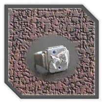 Main page item large men's silver ring with 2 x horse head motif & 2 x sapphires $400C