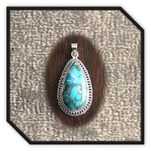 Main page item silver twisted wire frame & pear-shaped turquoise pendant $480A