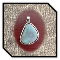 Main page item 9ct white gold & free-form solid semi-black opal pendant $5500A