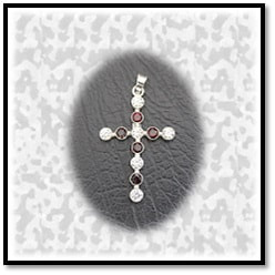 RE00500A-Sterling Silver Garnet Cubic Cross.