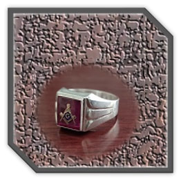MR00250BE-Sterling Silver Synthetic Ruby Masonic Men's Ring.