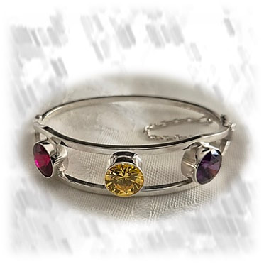 BA00600A-Sterling Silver Coloured Cubic Bangle.