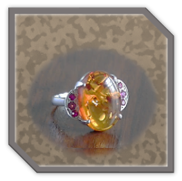 LR00750A-Sterling Silver Amber Ruby Ladies Ring.