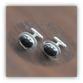 CL00300F-Sterling Silver Onyx Cufflinks.