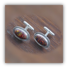 CL00300D-Sterling Silver Synthetic Opal Cufflinks.