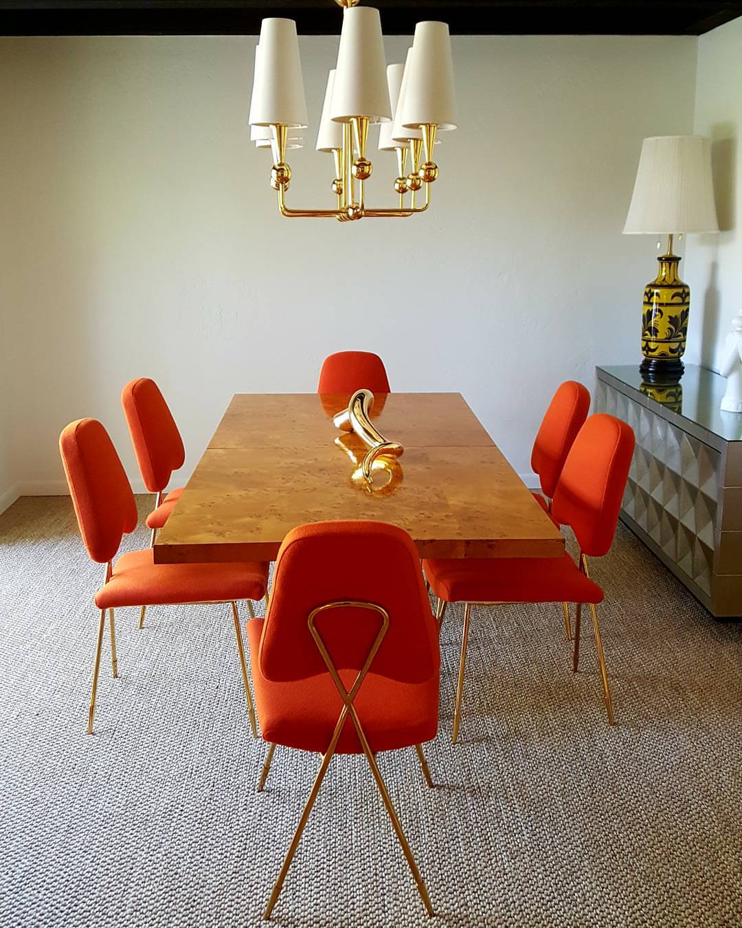 Gene Autry House at the Parker Palm Springs, Dining Chairs from Jonathan Adler upholstered in a vibrant orange COM