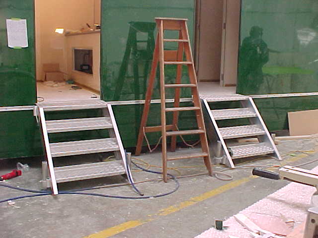 Entrance steps being fitted to the Super Loo trailer