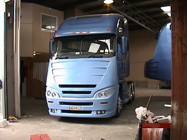Mobile surgery truck with moulded fibreglass front in the workshop before yellow detailing was added