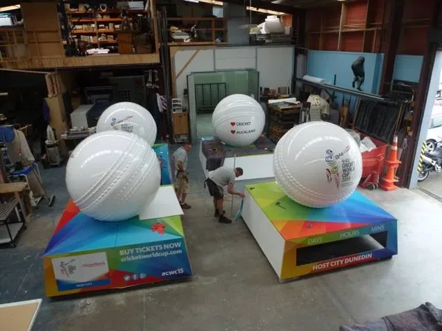Completed ICC Cricket World Cup ball displays assembled in the FDL workshop