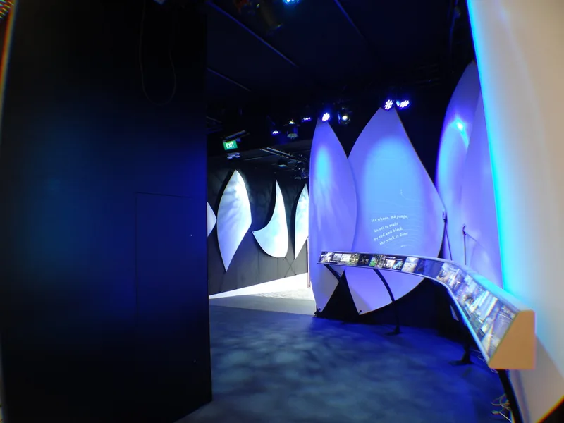 Wide view of the completed Plastic Waka exhibition interior