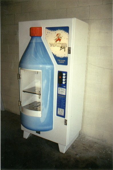 Blue and white Water Boy vending machine