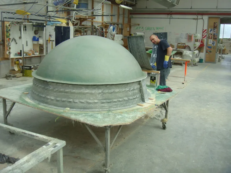 Oversized cricket-ball tooling under construction in the FDL workshop
