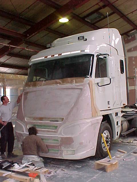 Mobile surgery truck cab during fibreglass front-end fabrication