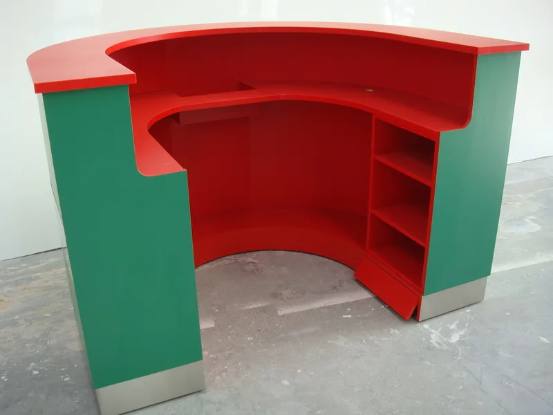 Red and green moulded airport counter module manufactured by FDL