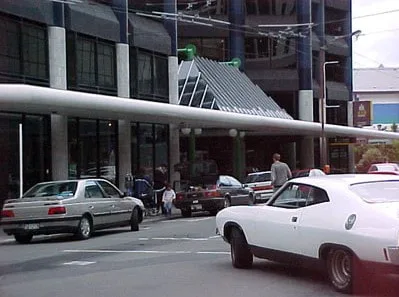 Exterior of Harbour and City Towers in Wellington featuring custom architectural components