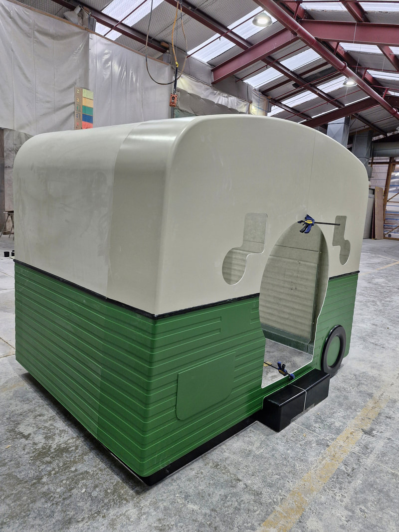 Rear view of the MRI caravan shell during manufacture