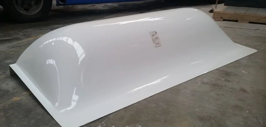 White fibreglass Breeze Busta aerodynamic trailer deflector in the workshop