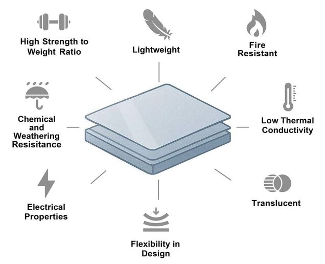 Diagram illustrating the key properties and advantages of composite materials