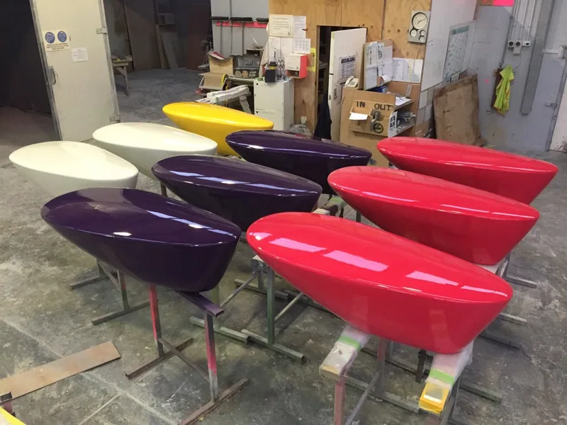 Colourful oyster-shaped seats manufactured for Ormiston Shopping Centre