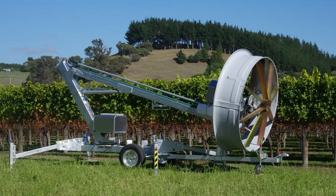 Tow & Blow portable wind machine positioned in a vineyard