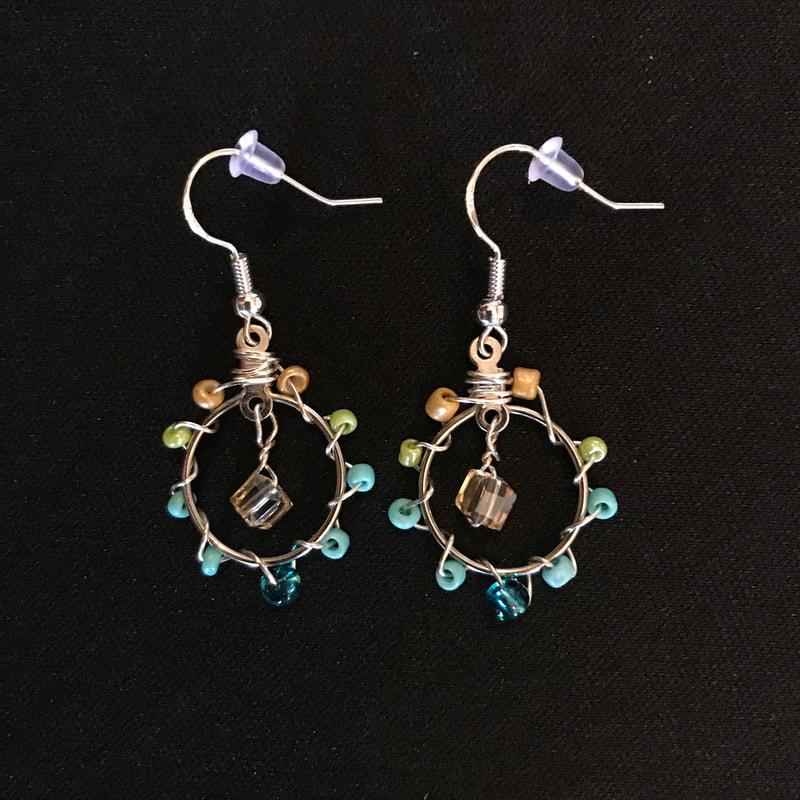 small circle earrings with beads in various colors