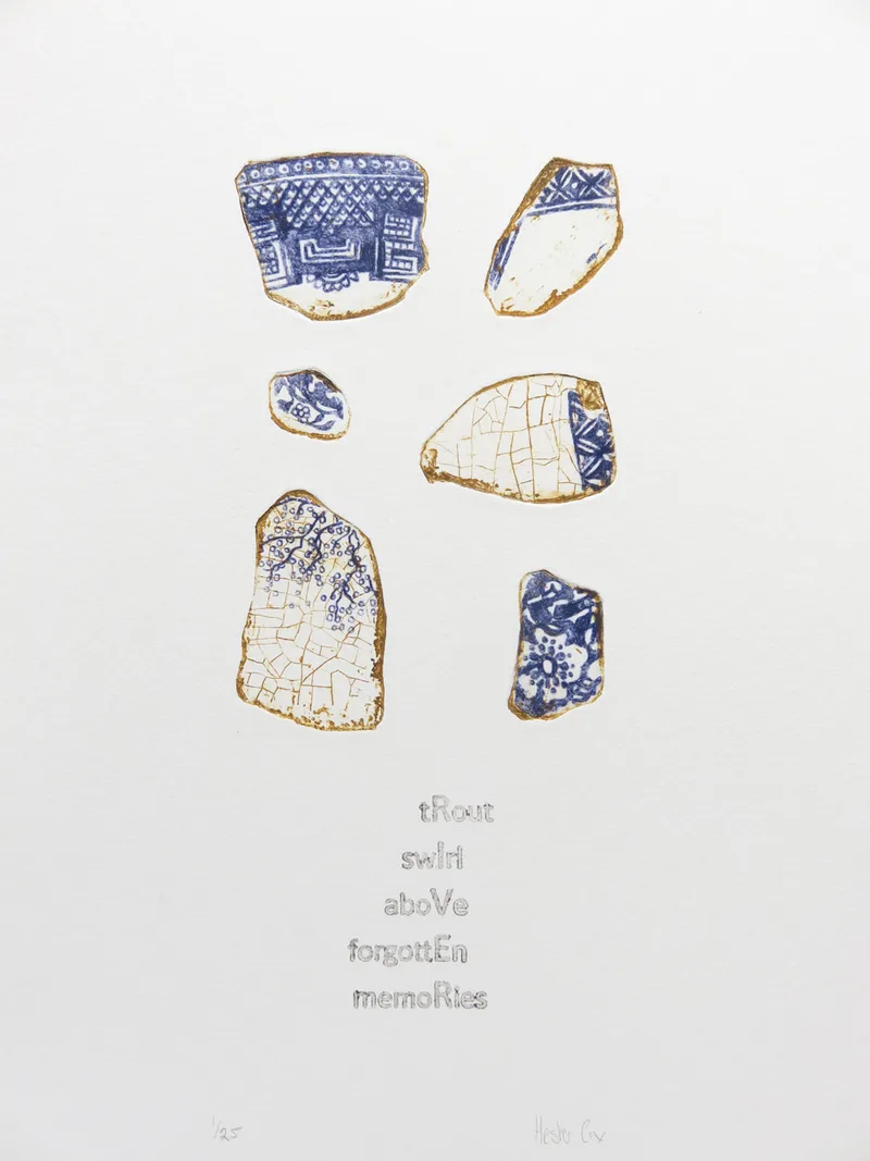 "River" Collagraph, drypoint & stamp by Hester Cox