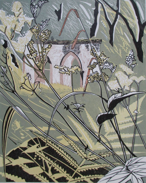 "Hackfall woods" Linocut by Pam Grimmond