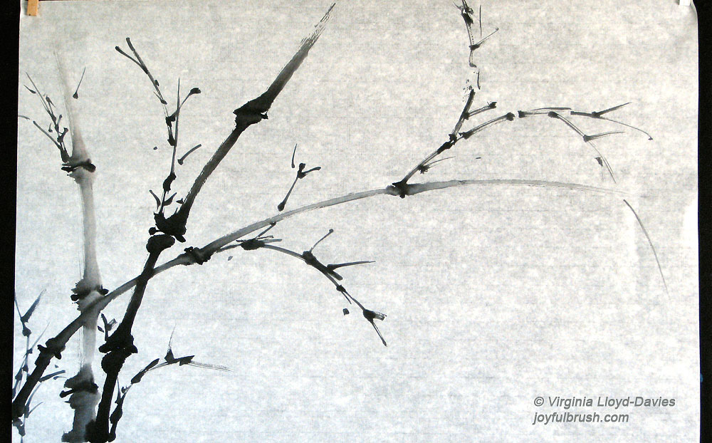 Chinese brush painting of bamboo in black ink on rice paper