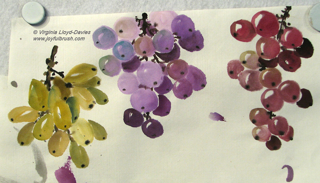 Grapes painted on xuan rice paper