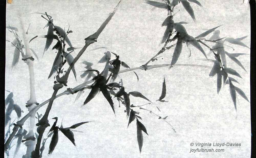 Chinese brush painting bamboo leaves