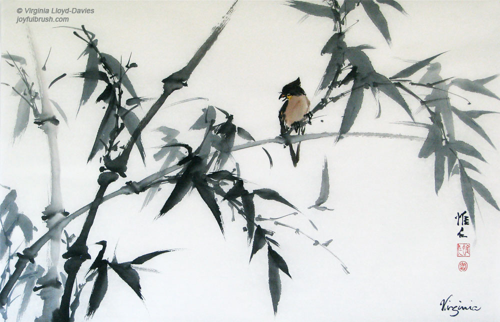 Chinese brush painting of bamboo and bird