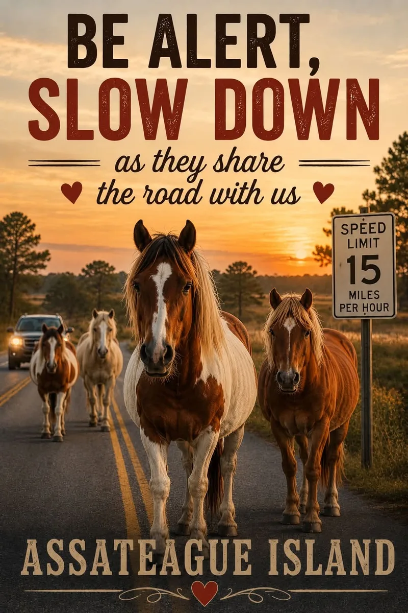Assateague Horses safety poster.